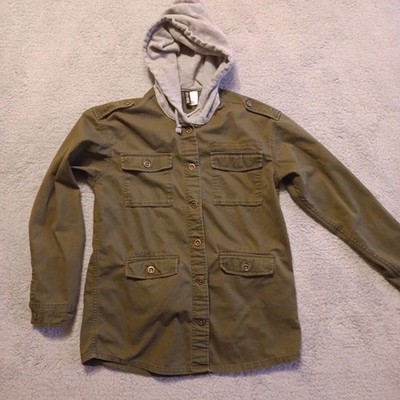    H&M Divided Mens Jacket Utility Biker Coat Size 6 Green Hoodie