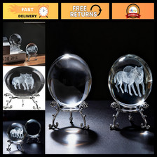 2 Crystal Balls with Silver Stand - 3D Laser Engraved Wolves, Glass Sphere Decor