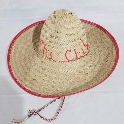 Chi Chi's Mexican Resturant Sombrero Straw Hat Embroidered Red Trim Adult