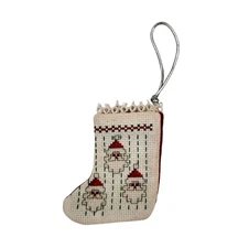 Vtg Needlepoint Cross Stitch Christmas Mini Stocking Ornament Santa Claus 3.75”