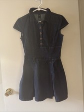 Cider Dark Wash Denim Collar Button Mini Dress - Size XS