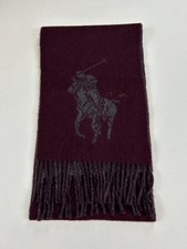  MINOR DEFECT Polo Ralph Lauren Giant Pony Wool Blend Scarf - Wine/Grey -