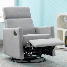 Modern Upholstered Manual Swivel Recliner Chair W/Headsupport Adjustable Nursery