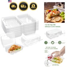 Disposable Sturdy Plastic Hinged Food Containers with Clear Lids 40 Pack Clam...