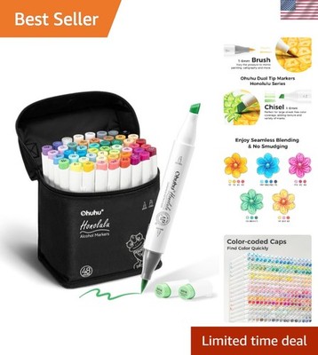 Colorful 48-Set Alcohol Markers for Adults - Brush & Chisel Tips, Smudge-Free