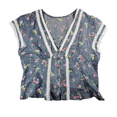 Unbranded Women's Sz XL Dainty Floral Cottagecore Button Up Babydoll Blouse