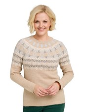 Ladies Fairisle Inspired Jumper, Soft Wool-Like Knitted Sweater with Crew Neck
