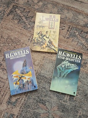 Vintage Sci-Fi Paperbacks Lot H.G. Wells (3 Books) Stat-begotten, Men Like Gods,