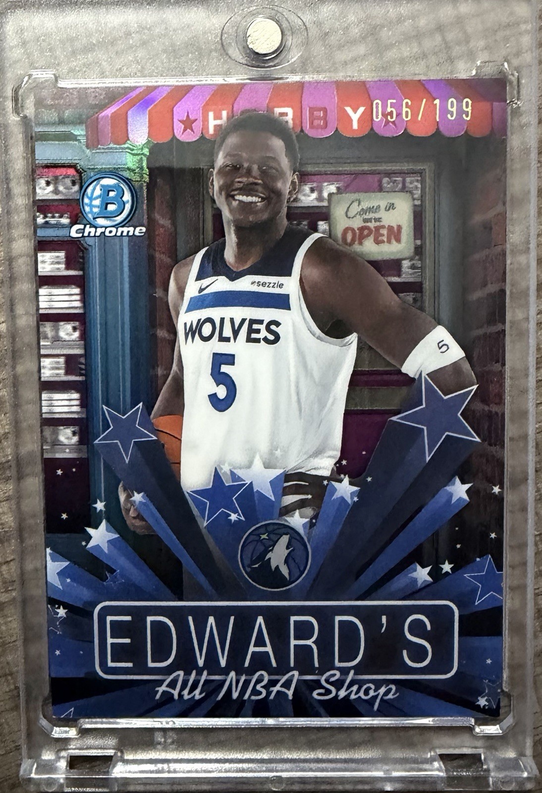 #/199 Bowman Chrome 2025-2026 Anthony Edwards All NBA Shop Pink Refractor Wolves