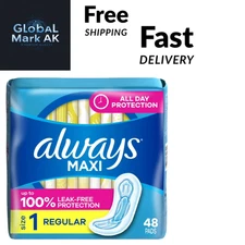 Always Maxi Pads Size 1, 48 Ct | Regular Absorbency Without Wings
