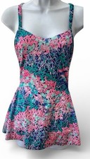 Vintage 60s Robby Len Botanical Flower Swimsuit 11/12 Skirt Button Straps Flirty