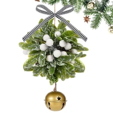 Mistletoe Christmas Decor Artificial Mistletoe Kissing Ball Ornament with Bel...