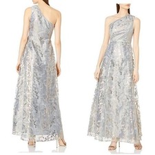 NEW  Adrianna Papell metallic one shoulder  lace gown 10