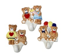 VTG Takahashi Teddy Bear Ceramic Wall Hooks Heart Flowers EUC Baby Kids
