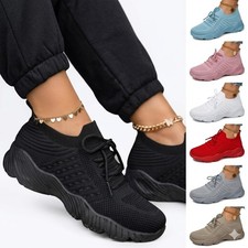 Women Ladies Running Trainers Slip On Sneakers Sports Mesh Comfy Gym Shoes Size