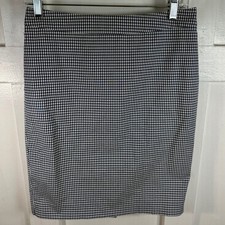Talbots Petites Navy Blue White Gingham Pencil Skirt 2P Lined Back Vent Zip
