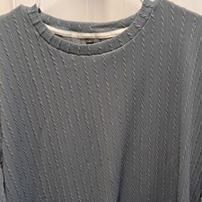 Men's Cable-Knit Pullover Sweater Blue Crew Neck Long Sleeve Knit Size L