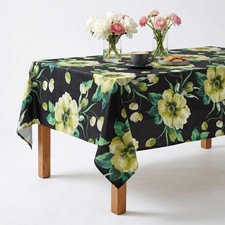 Green and Black Tropical Print Wedding Tablecloth Tropical Polyester Dining Cove