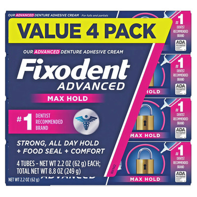 Fixodent Advanced Max Hold Denture Adhesive Cream 2.2 oz 4 Pack Strong Hold