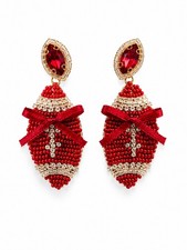 Crimson Beaded Football Earrings with Bow Gam...