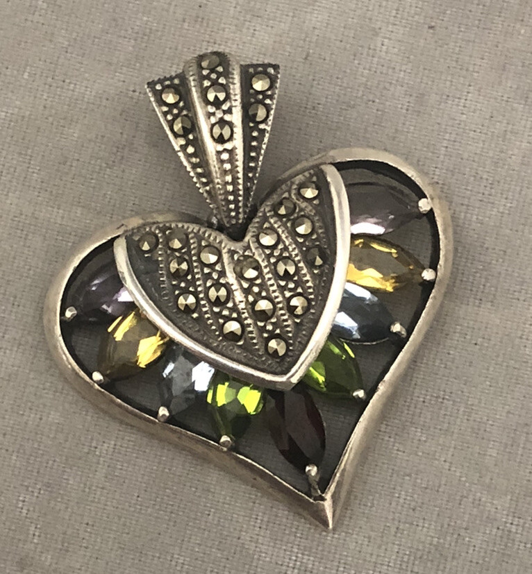 Large Vintage Solid Sterling Silver Marcasite Mul… - image 2