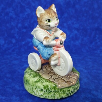 Otagiri Cat Riding A Tricycle Rotating Music Box Plays School Days Japan 