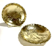 2 Arthur Armour Bowl Dish Hammered Gold Anodized Aluminum Butterflies Round 5.50