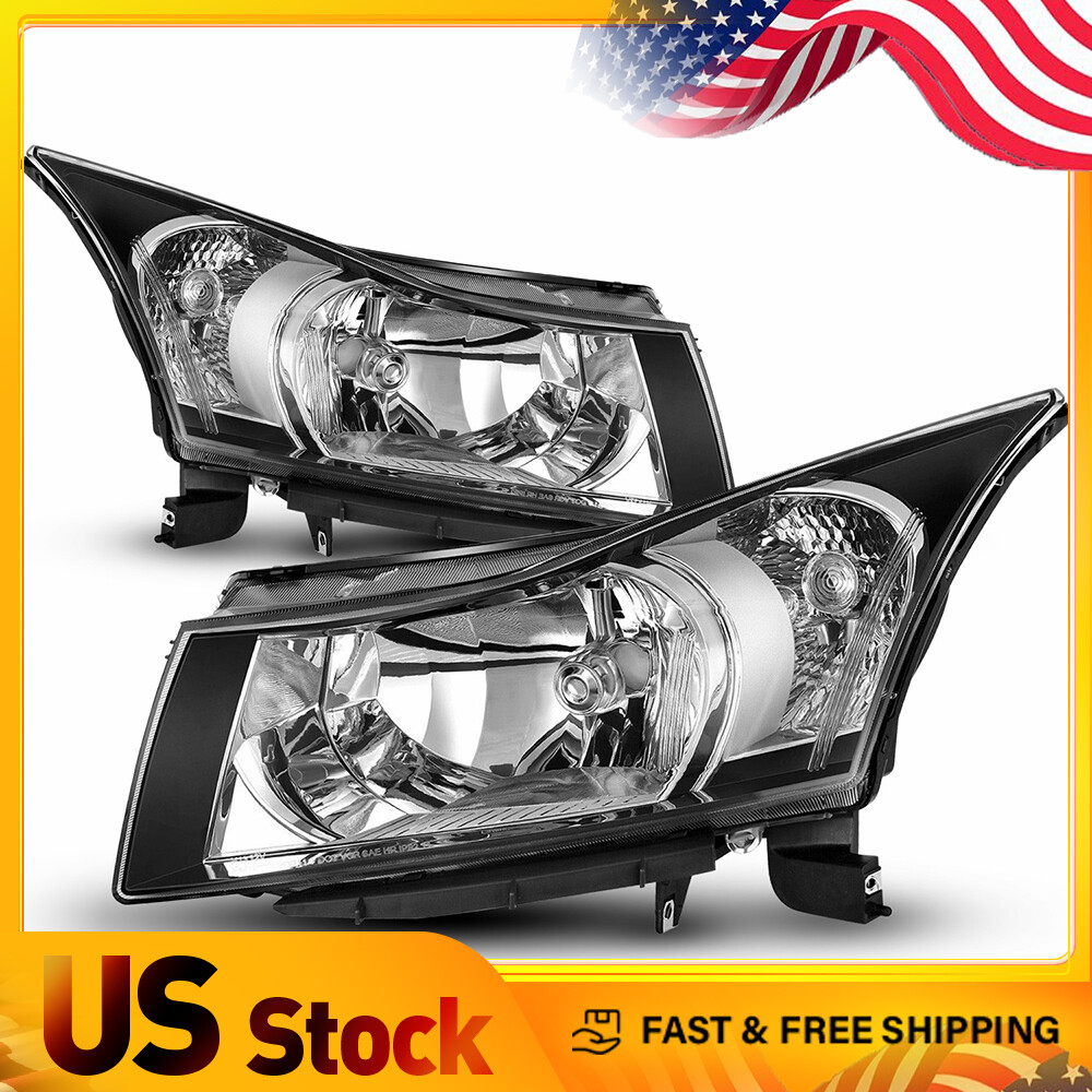 Headlight For 2011-2015 Chevy 4-Door Cruze Sedan Housing Black Clear Corner