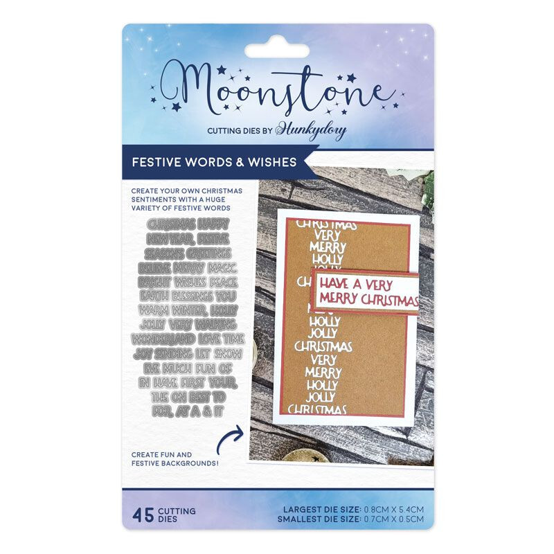 NEW - Hunkydory Moonstone Christmas - FESTIVE WORDS & WISHES Die Set - MSTONE742