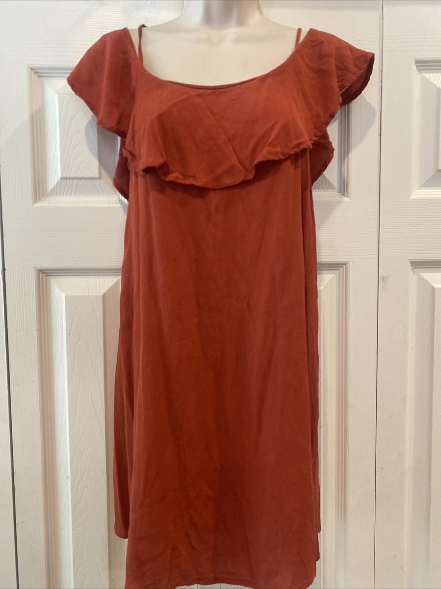 forever 21 burnt orange dress Forever 21 Contemporary Women Sz S Burnt Orange Sheath Dress V-neck Bell  Sleeve