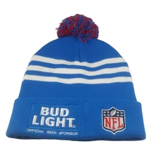 NFL Bud Light Beer Pom-Pom Beanie Hat Blue Off the Hook Bar & Grill O/S Sponsor