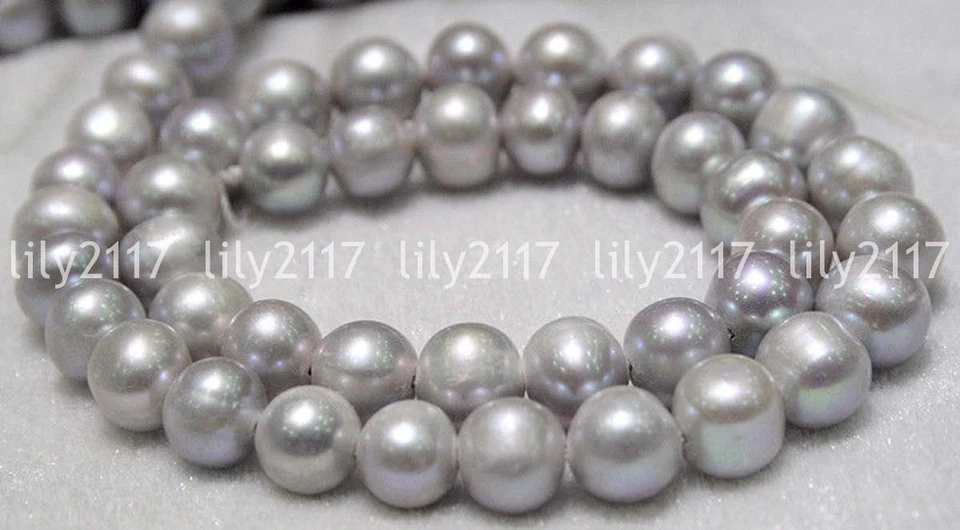 Hermosas cuentas sueltas naturales de perlas de agua dulce Akoya gris plata de 9-10 mm 15"" Foto 2 de 3