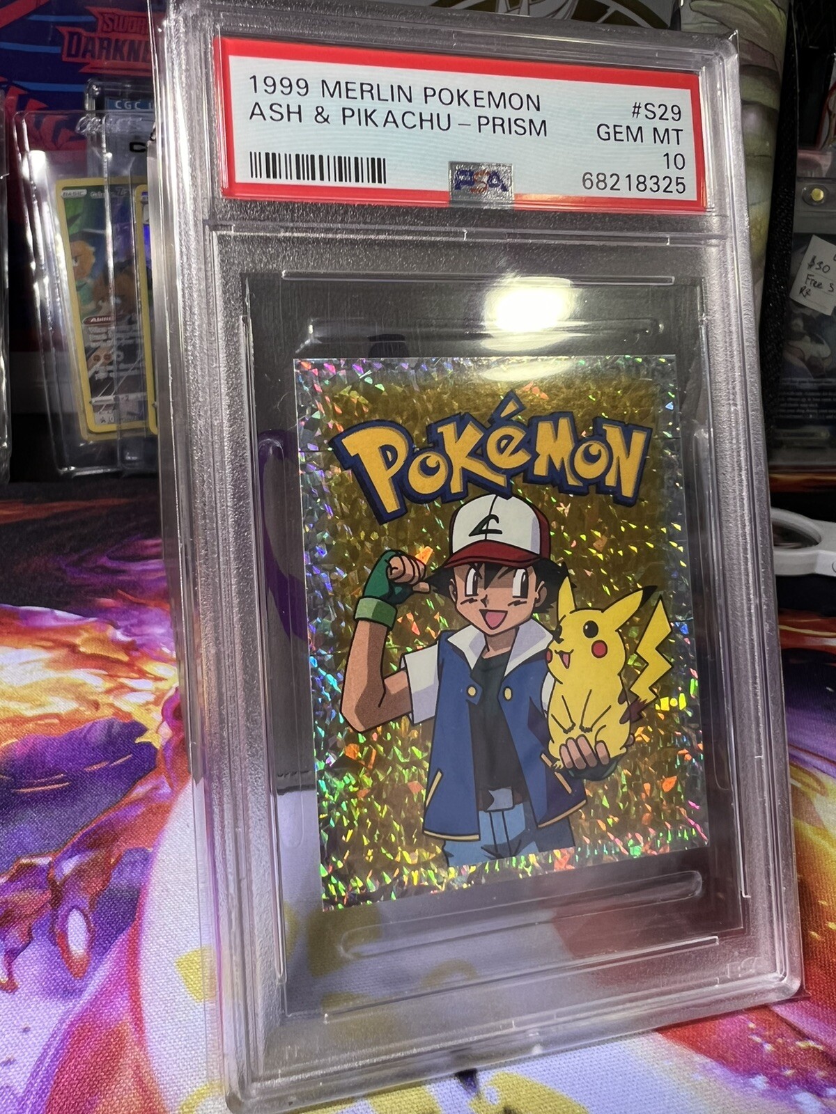 Ash Pikachu Prism 1999 Merlin Collection Pokemon Stickers S29 Cards Prizm PSA 10 - Picture 3 of 5