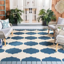 SAFAVIEH Indoor Outdoor CY6162-258 Courtyard Beige / Navy Rug