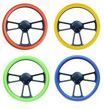 Steering Wheel Black Billet Choice Of Halfwrap Color - Green Blue Orange Yellow