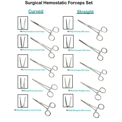 TK PLUS Surgical Hemostatic Clamp Locking Pliers Mosquito, Kelly, Pean, Crile Forceps CE