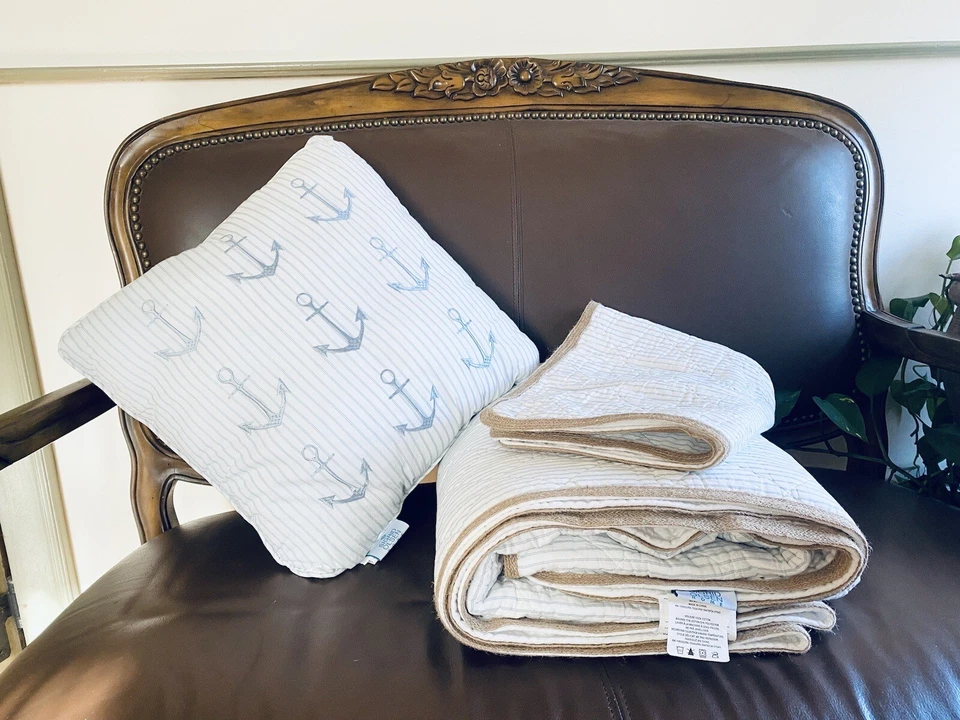 Sigrid Olsen Twin Bed Set  Nautical Diamond Pattern Stitch with Accent Pillow - Image 2 of 4