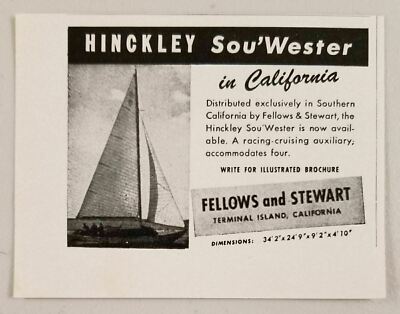 1948 Print Ad Hinckley Sou'Wester Sailboats Fellows & Stewart Terminal Island,CA