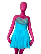 Sherri Hill Size 4 Turquoise Strapless Dress with Crystals