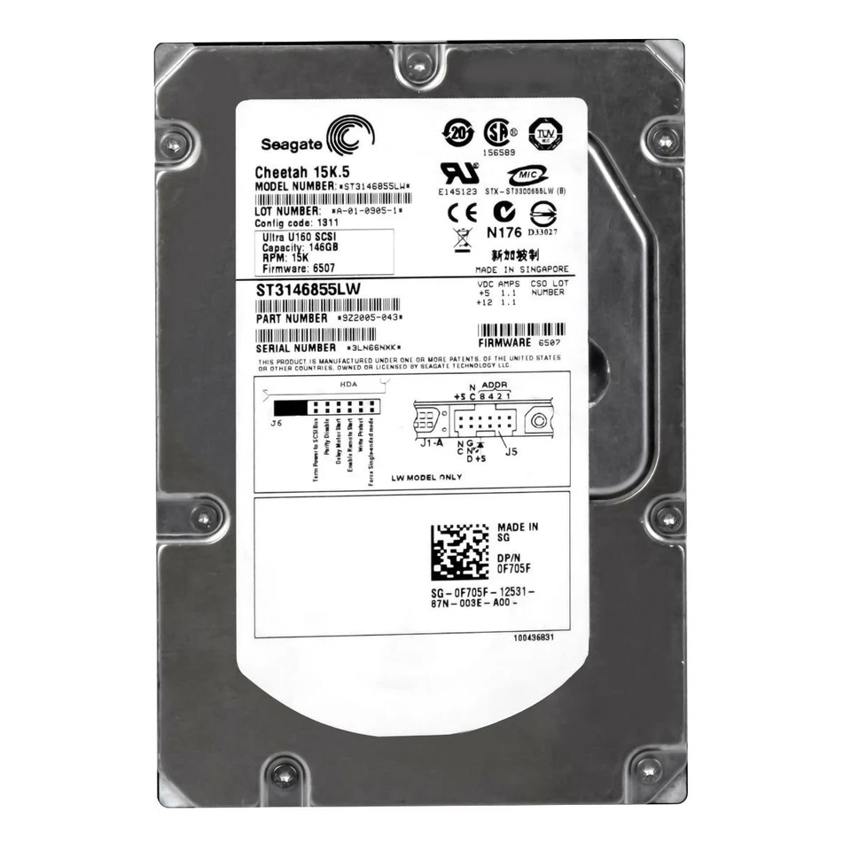 Hard Drive Dell 0F705F F705F 146GB 15000U/Min 16MB SCSI U160 ST3146855LW 3.5 " - Image 2 of 3