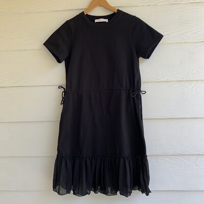See By Chloe Black Ruffled Hem T-shirt Dress Small Adjustable Waist Stretch  | eBay