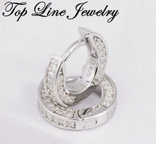 Cubic Zirconia Sparkling Row Hinged Huggie Hoop Earrings in Sterling Silver