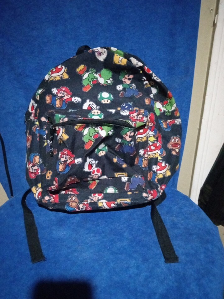 Super Mario Bros Black Backpack Bookbag Black Boo Yoshi Luigi Toad