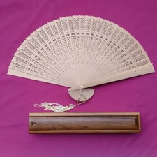 Japanese Sandalwood Folding fan Sensu Openwork carving 203mm In wooden box