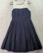 Loft Sheath Dress Womens Size 2 Navy 100% Polyester Pleated Sleeveless Back Zip