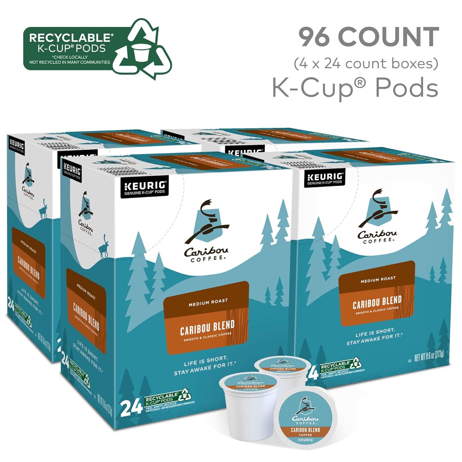 Caribou Signature Blend Coffee 96 to 192 Keurig K cups Pick 