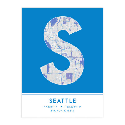 Seattle Washington United States City Map Typography Unframed Art Print 18x24 In