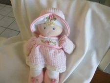 Kids Preferred 12" Soft Baby Doll Striped Dress Pink Floral & Eyelet Lovey Toy