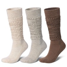 Soft Merino Wool Knee High Scrunch Boot Socks for Women, Warm Cozy 3 Pack