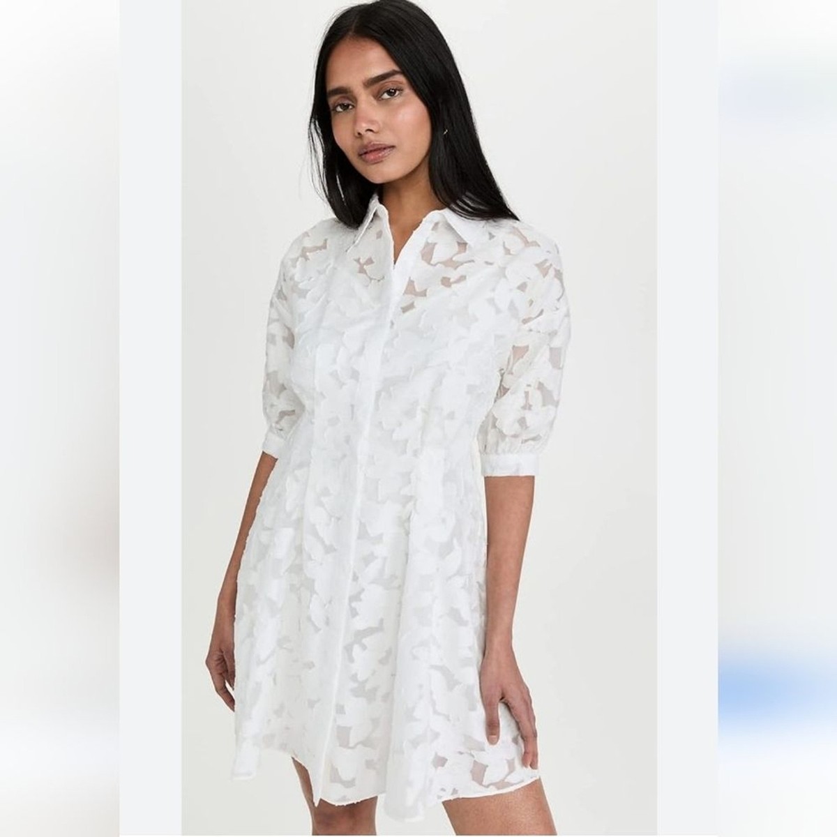 Club Monaco Puff Sleeve White Mini Shirt Dress Size 2 Club Monaco Puff Sleeve White Mini Shirt Dress Size 2